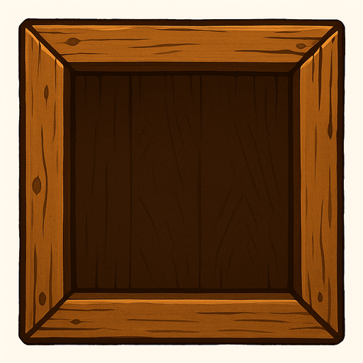 crea una caja de madera que este el medio vacio solo hacme el marco y un color de madera oscura en el centro.
In-Game asset.  2d.  High contrast.  No shadows