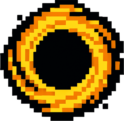 Пиксельная черная дыра желто черного цвета.
In-Game asset.  2d.  High contrast.  No shadows