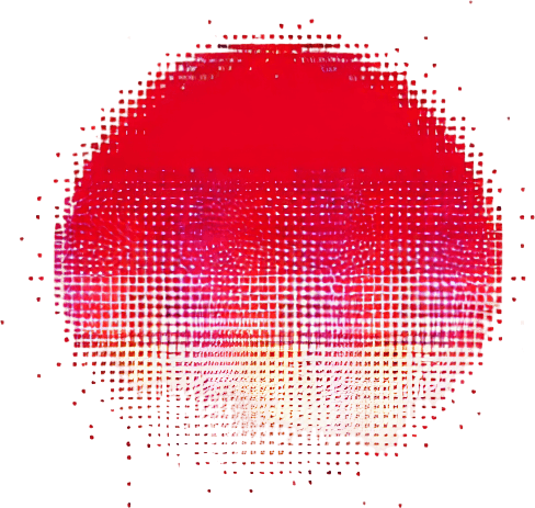 pixelated, dashed red circle.
white background, high contrast, shadowless