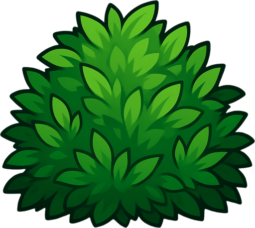 Green bush.
In-Game asset.  2d.  High contrast.  No shadows