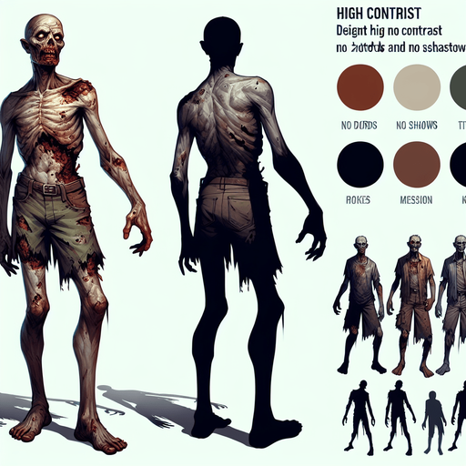 Zombies.
Single Game Texture. In-Game asset. 2d. Blank background. High contrast. No shadows.