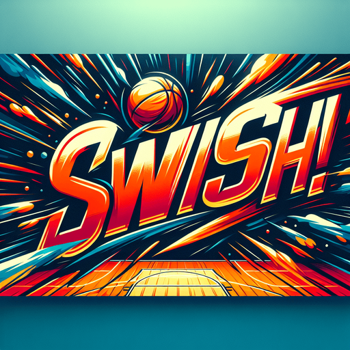 Text announcing 'Swish!'.
Basketball. Text only. Tv style ad.