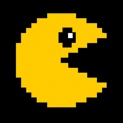 Pac man.
In-Game asset.  2d.  High contrast.  No shadows