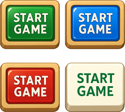 Pack of "Start Game" button of wood, with glass, different colors, transparent, mahjong style
In-Game asset.  High contrast.  No shadows. 3D