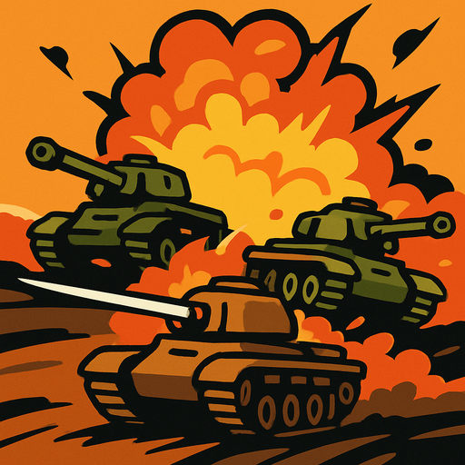 Bir tank savaşı temalı arkaplan görseli hazırla görselde 2 tank olsun ve bu 2 tankın önündeki 1 tankı yakalamaya çalışsın..
In-Game asset.  2d.  High contrast.  No shadows