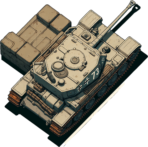 vertical 2d anime image style. german nazi ww2 battle tank. top down image.
Single Game Texture.  In-Game asset.  2d.  Blank background.  High contrast.  No shadows