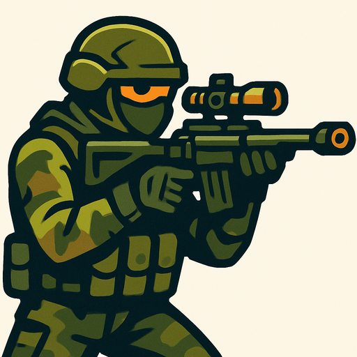 Sniper soldier.
In-Game asset.  2d.  High contrast.  No shadows