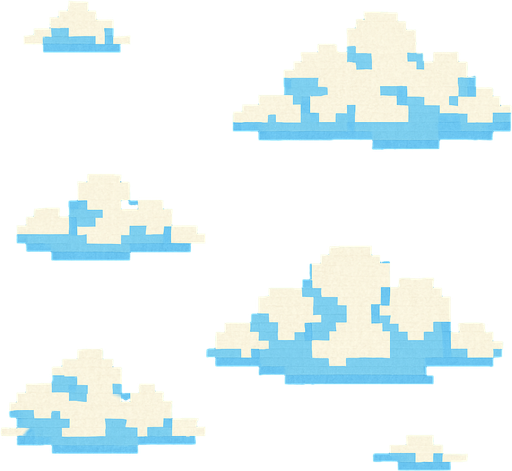 Day sky and clouds style pixel 1980.
In-Game asset.  2d.  High contrast.  No shadows. Pixel
