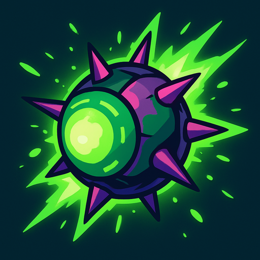 Alien spherical bullet with spikes emanating energy.
In-Game asset.  2d.  High contrast.  No shadows