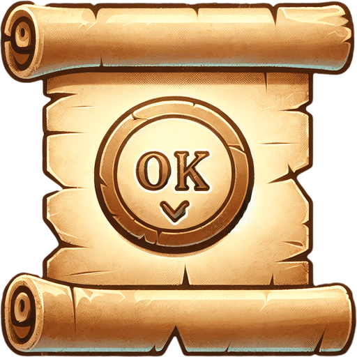 a pergament button with the Text: "OK"; 2 d game asset