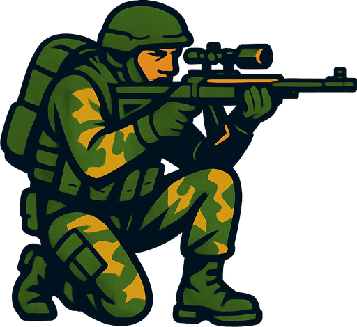 Sniper soldier.
In-Game asset.  2d.  High contrast.  No shadows