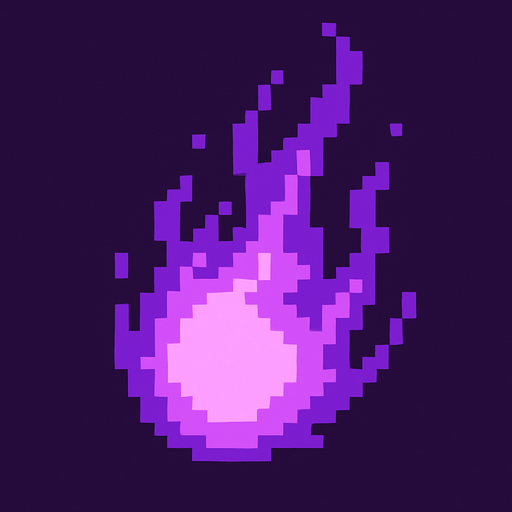 purple fireball pixel art.
In-Game asset.  2d.  High contrast.  No shadows