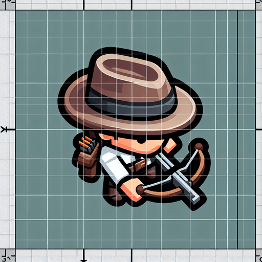 A man with a crowwbow in a hat from above cartoon style.
Single Game Texture. In-Game asset. 2d. Blank background. High contrast. No shadows.