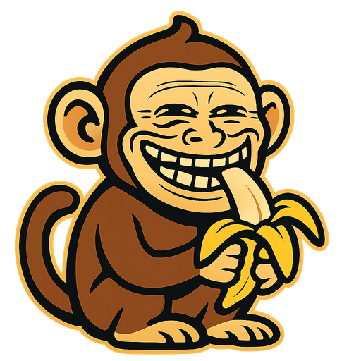 monkey eating a banana with a face meme.
In-Game asset.  2d.  High contrast.  No shadows