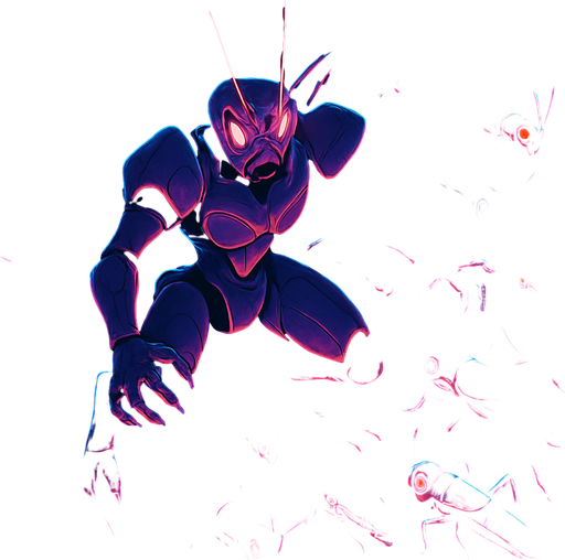 Neon cyberpunk horror anime top down isometric Lokix Nymble robot locusts swarming
