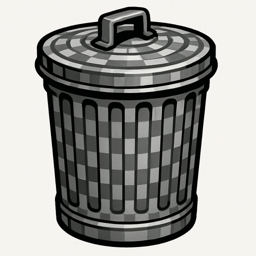 grey checkered classic trash can.
In-Game asset.  2d.  High contrast.  No shadows