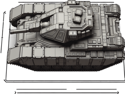 top down scifi image military slugish tank.
Single Game Texture.  In-Game asset.  2d.  Blank background.  High contrast.  No shadows