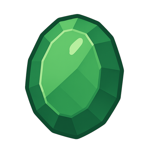 green emerald. No background. Transparent background. Blank background. No shadows. 2d. In-Game asset. flat