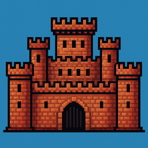 orta çağ kale  pixel art.
In-Game asset.  2d.  High contrast.  No shadows