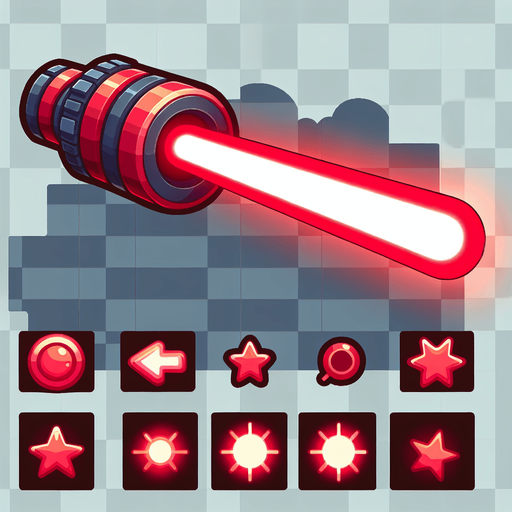 red cartoon laser.
Single Game Texture. In-Game asset. 2d. Blank background. High contrast. No shadows.