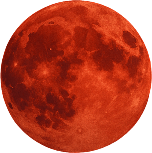 Luna roja sobre cielo nocturno, sin bordes y algo realista, que se aprecie el fondo.
In-Game asset.  2d.  High contrast.  No shadows