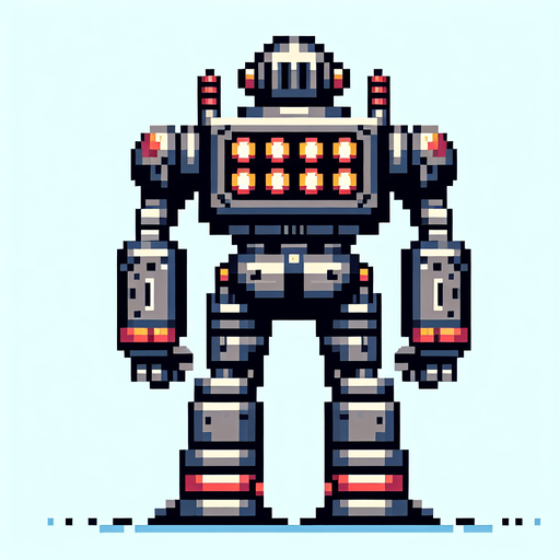 simple 8 bit robot from behind.
Single Game Texture. In-Game asset. 2d. Blank background. High contrast. No shadows.