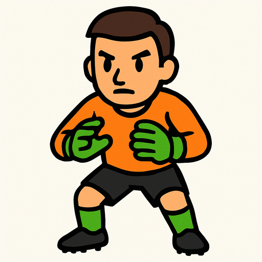 üstünde futbol topu olmayan bir futbol kalecisi.
In-Game asset.  2d.  High contrast.  No shadows