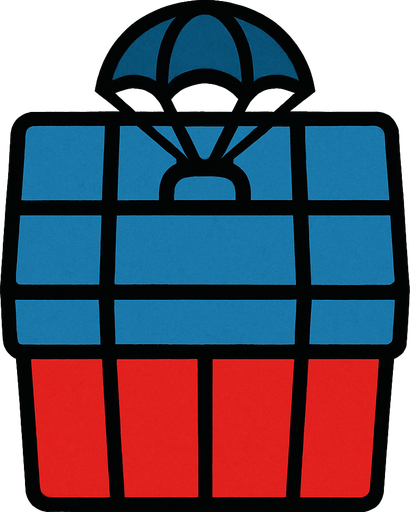 mavi ve kırmızı renklerinde siyah çizgileri olan bir airdrop kutusu yap, kuş bakışı olsun üstten gözüksün.
In-Game asset.  2d.  High contrast.  No shadows. bird eye