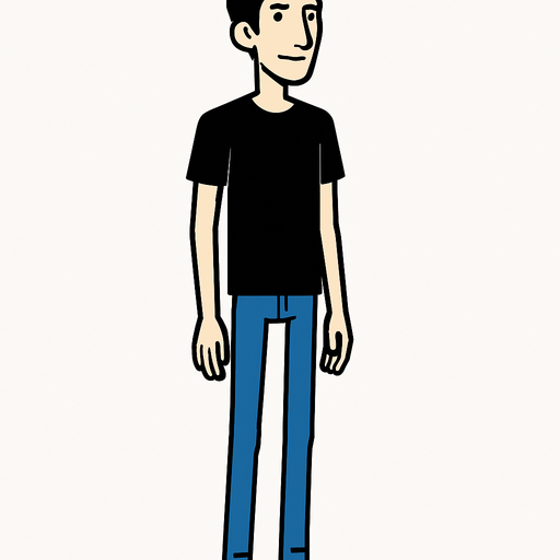 Siyah saçlı,zayıf,uzun boylu bir erkek genç.
In-Game asset.  2d.  High contrast.  No shadows