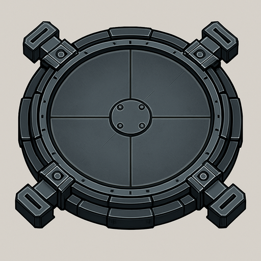 steel platform, circular, sci-fi, metal, locking feet on outside, top-down.
In-Game asset.  2d.  High contrast.  No shadows