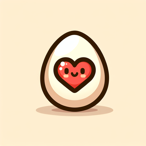 cartoon egg with big heart.
Single Game Texture. In-Game asset. 2d. Blank background. High contrast. No shadows.