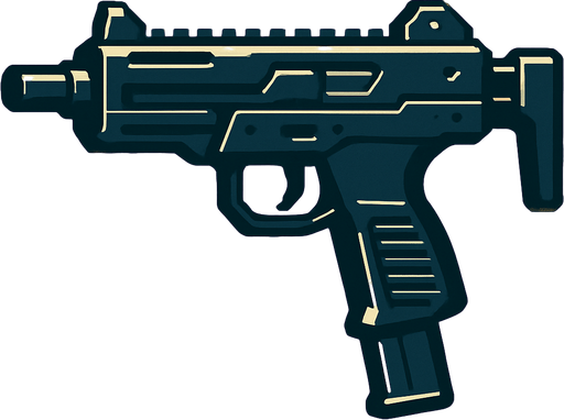 submachine gun look left.
In-Game asset.  2d.  High contrast.  No shadows