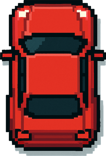 Create a top-down 2D car sprite facing downward..
In-Game asset.  2d.  High contrast.  No shadows
