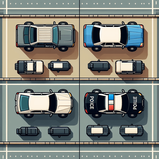 top down trafic car cop
Single Game Texture.  In-Game asset.  2d.  Blank background.  High contrast.  No shadows