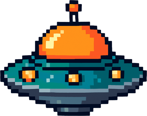 UFO 2d pixel art.
In-Game asset.  2d.  High contrast.  No shadows