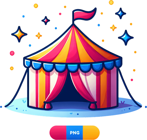 circus tent png image.
Single Game Texture.  In-Game asset.  2d.  Blank background.  High contrast.  No shadows