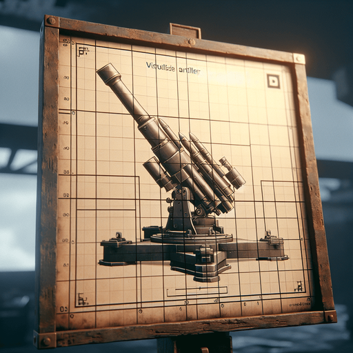 Артиллерийское оружие, смотрит вверх.
Single Game Texture. In-Game asset. 2d. Blank background. High contrast. No shadows.