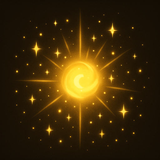 A magical yellow light glowing softly, with radiant beams and sparkling particles floating around. The light has a warm, enchanting aura that illuminates its surroundings with a golden hue. The atmosphere feels mystical and inviting, perfect for fantasy scenes or magical effects..
In-Game asset.  2d.  High contrast.  No shadows