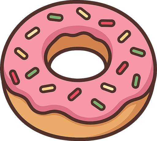 Donut. No background. Transparent background. Blank background. No shadows. 2d. In-Game asset. flat
