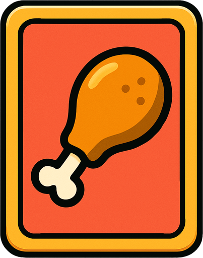 Create an image for a memory game's card's front with an icon of a chicken leg food.
In-Game asset.  2d.  High contrast.  No shadows