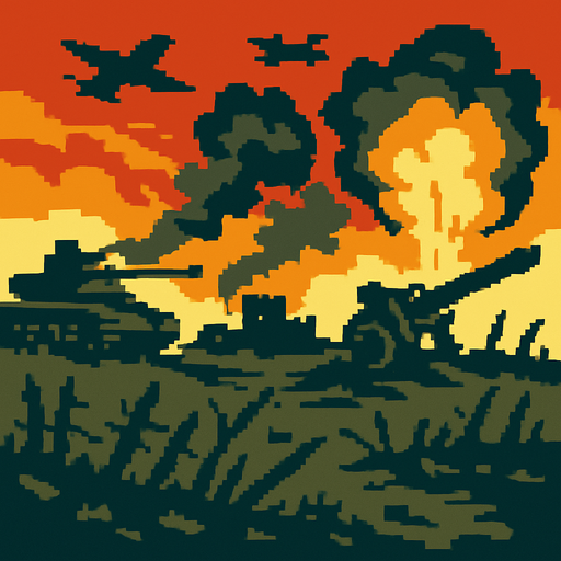 a pixel war background.
In-Game asset.  2d.  High contrast.  No shadows