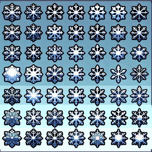A sprite sheet of different snow flakes. Cartoon.
Single Game Texture. In-Game asset. 2d. Blank background. High contrast. No shadows.