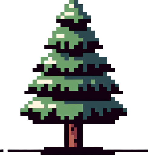 8-bit pine tree.
Single Game Texture. In-Game asset. 2d. Blank background. High contrast. No shadows.