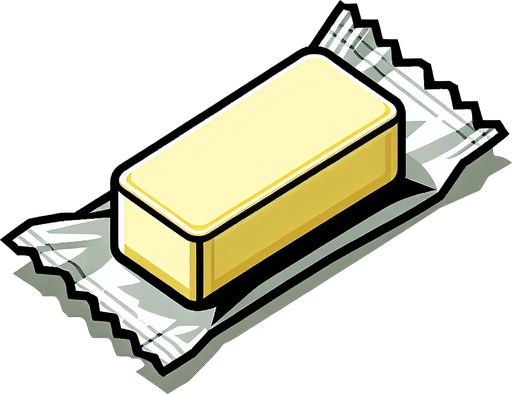 a butter stik in its wrapper. Single Game Texture. In-Game asset. 2d. Blank background. High contrast. No shadows.
