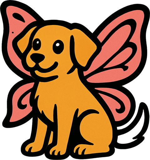 Chien avec des ailes de fée.
In-Game asset.  2d.  High contrast.  No shadows