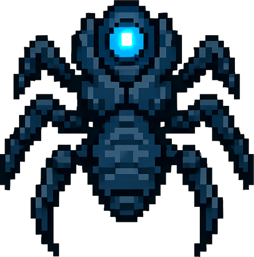 pixel art top down insectoid combat drone, blue light on top.
In-Game asset.  2d.  High contrast.  No shadows