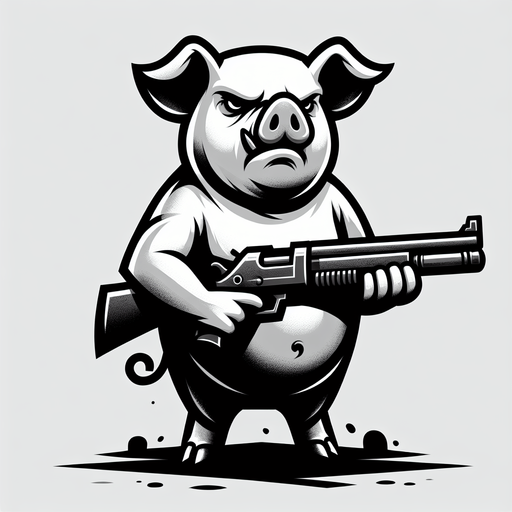 A pig with a gun.
Single Game Texture. In-Game asset. 2d. Blank background. High contrast. No shadows.