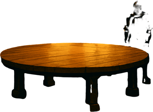 A medieval council chamber with a round oak table, banners of noble houses, armored guards, high windows filtering in golden light, reailstic.
In-Game asset.  2d.  High contrast.  No shadows