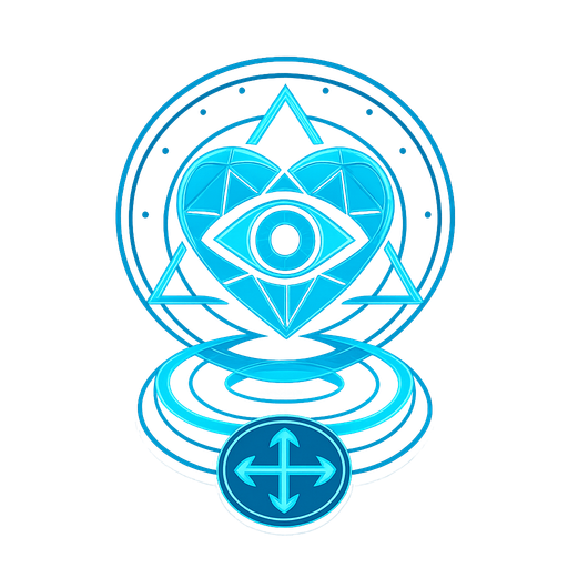 Neon cyberpunk mobile game button for casting spells, dialogue, doors and object interactions magic gemstone crystal sigil eyeball heart triangle topdown flat 3d 2d hologram futuristic glowing occult chic