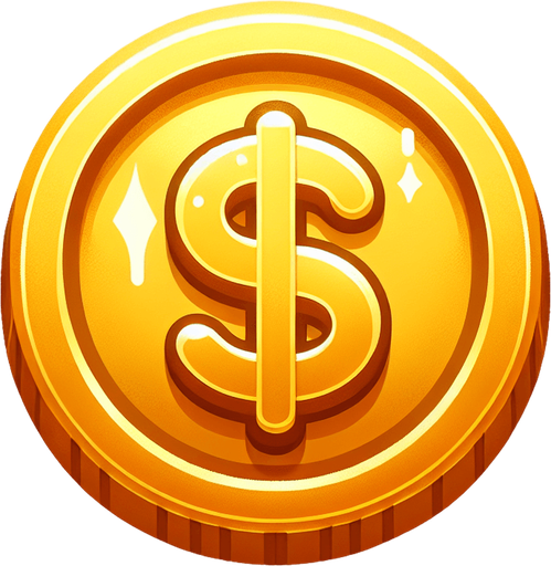 Gold coin.
Single Game Texture.  In-Game asset.  2d.  Blank background.  High contrast.  No shadows